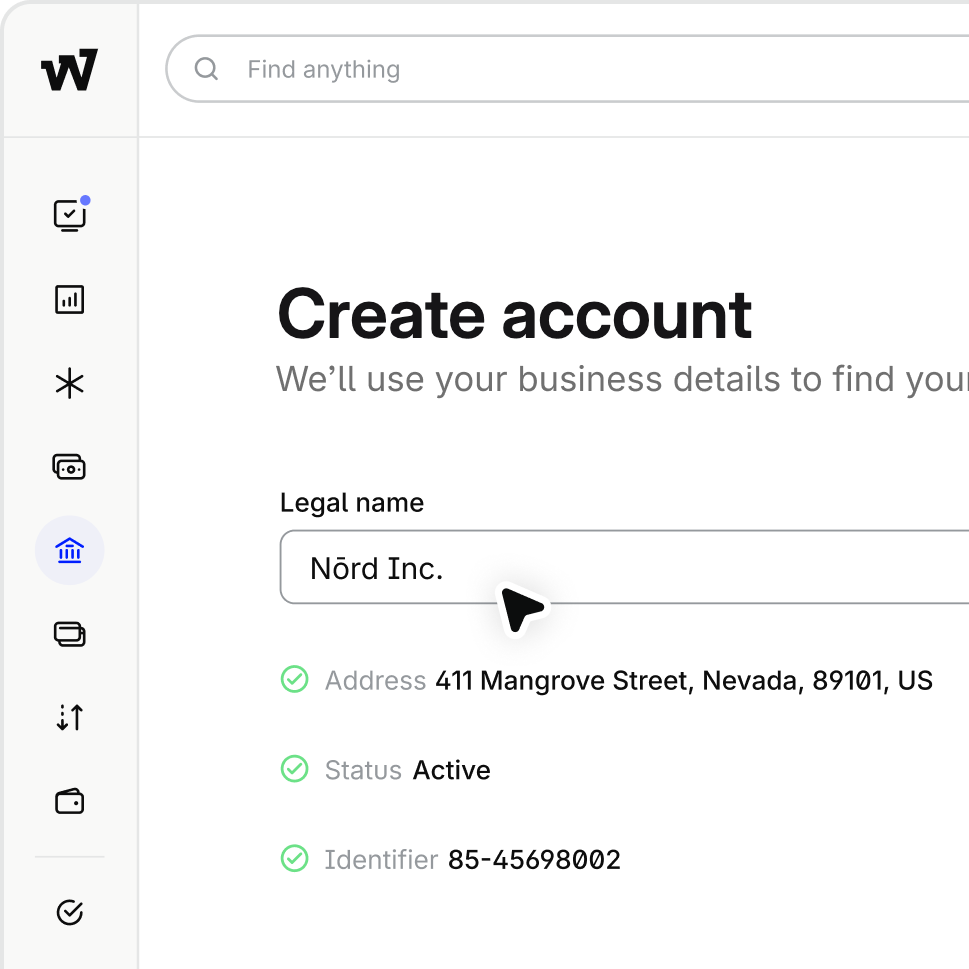 Create account screen